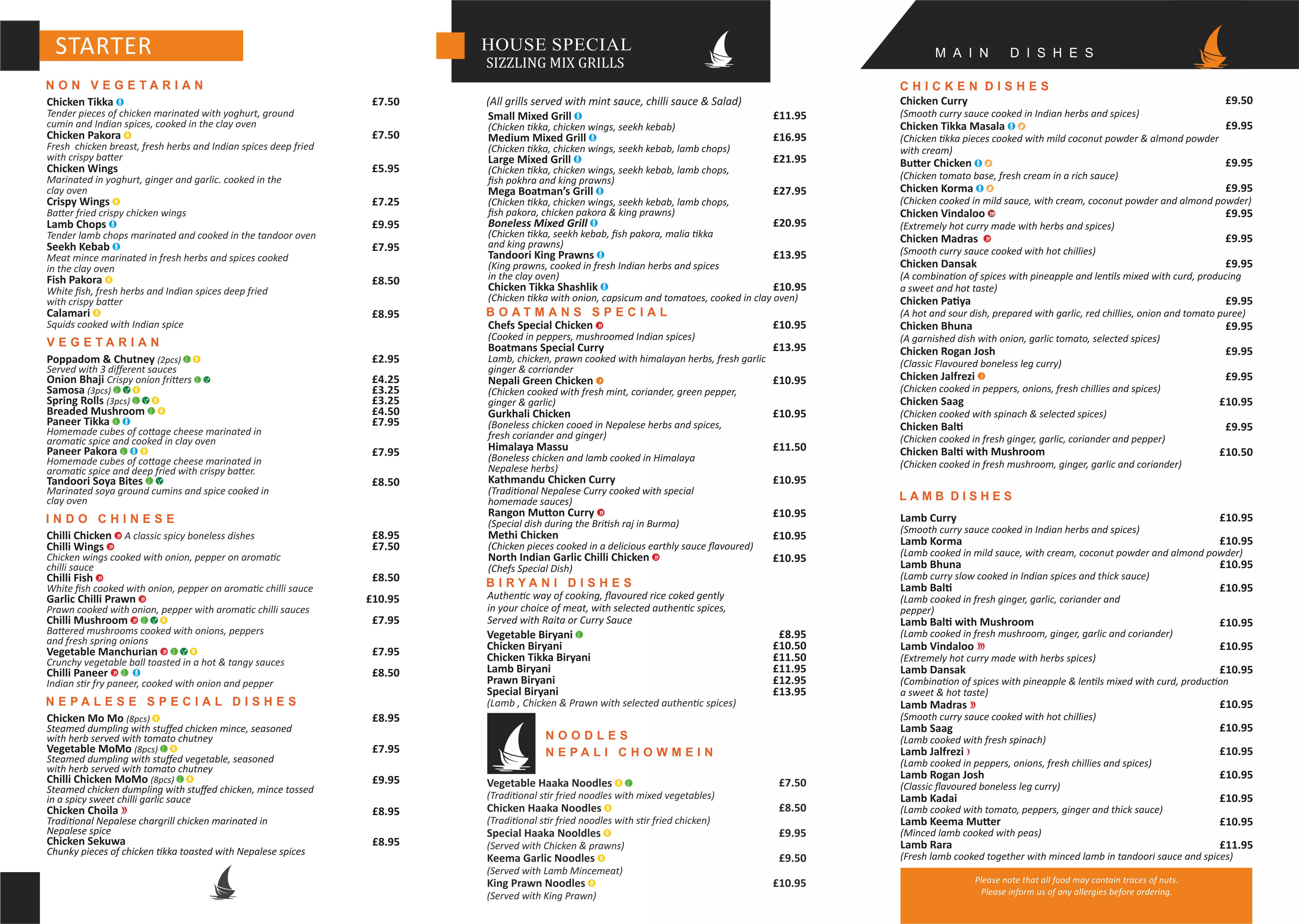 Boatmans Menu Page 1